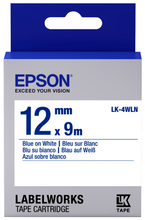 เทปพิมพ์ฉลาก Epson LK-4WLN 12 mm อักษรน้ำเงินบนพื้นขาว (9m)
