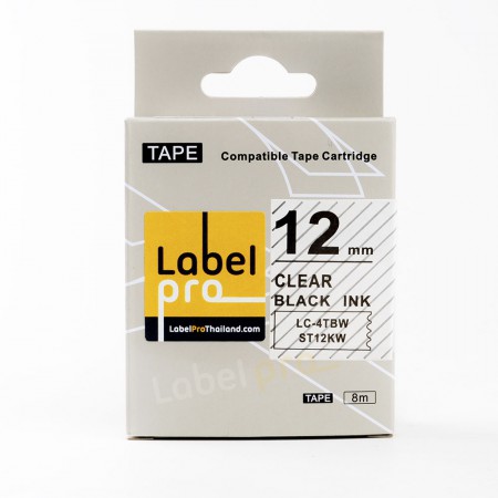 Epson เทปพิมพ์อักษร ฉลาก เทียบเท่า Label Pro LK-4TBW LK4TBW LK 4TBW (LC-4TBW) 12 มม. พื้นสีใสอักษรสีดำ