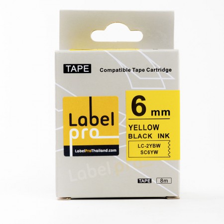 Epson เทปพิมพ์ อักษร ฉลาก เทียบเท่า Label Pro LK-2YBP LK2YBP LK 2YBP (LC-2YBW) 6 มม. พื้นสีเหลืองอักษรสีดำ