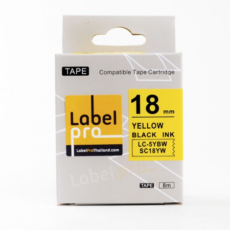 Epson เทปพิมพ์ อักษร ฉลาก เทียบเท่า Label Pro LK-5YBP LK5YBP LK 5YBP (LC-5YBW) 18 มม. พื้นสีเหลืองอักษรสีดำ