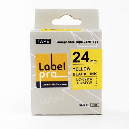 Epson เทปพิมพ์อักษร ฉลาก เทียบเท่า Label Pro LK-6YBP LK6YBP LK 6YBP (LC-6YBW) 24 มม. พื้นสีเหลืองอักษรสีดำ