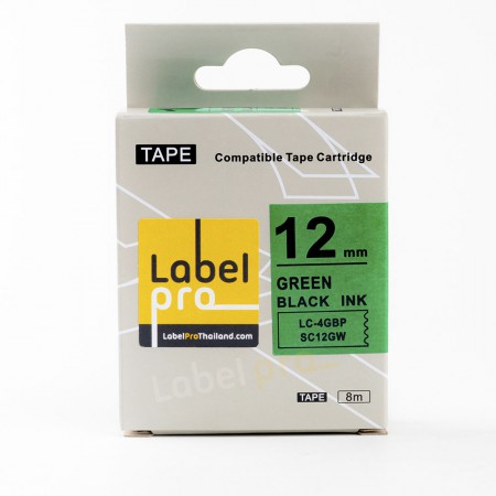 Epson เทปพิมพ์ อักษร ฉลาก เทียบเท่า Label Pro LK-4GBP LK4GBP LK 4GBP (LC-4GBP) 12 มม. พื้นสีเขียวอักษรสีดำ