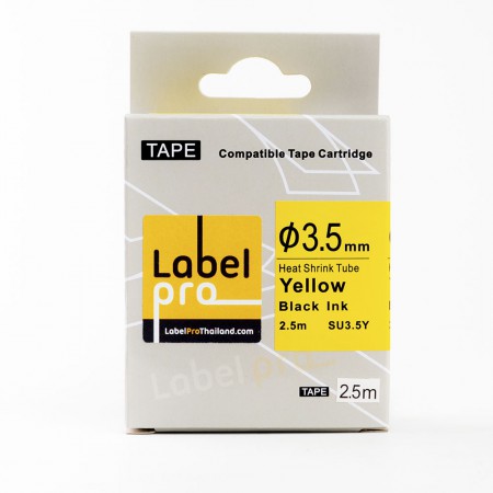 Epson เทปมาร์คสายไฟ ท่อหดความร้อน เทียบเท่า Label Pro LK-4YBA5 LK4YBA5 LK 4YBA5 (LC-SU3.5Y) 3.5 มม. พื้นสีเหลืองอักษรสีดำ 