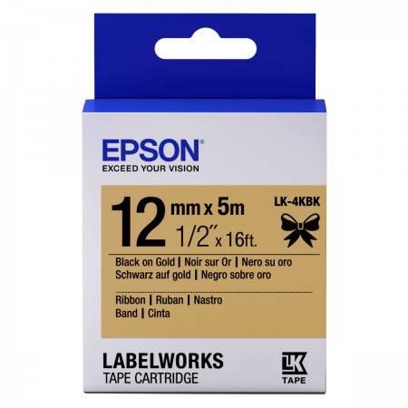 เทปพิมพ์ฉลาก Epson LK-4KBK Ribbon 12 mm อักษรดำบนพื้นทอง (5m)