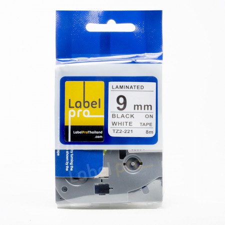 เทปพิมพ์ อักษร ฉลาก เทียบเท่า Label Pro สำหรับ Brother TZe-221 TZe 221 TZe221 (TZ2-221) 9 มม. พื้นสีขาวอักษรสีดำ 