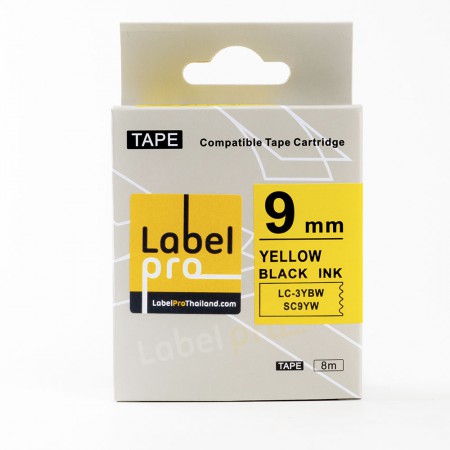 Epson เทปพิมพ์อักษร ฉลาก เทียบเท่า Label Pro LK-3YBP LK3YBP LK 3YBP (LC-3YBW) 9 มม. พื้นสีเหลืองอักษรสีดำ