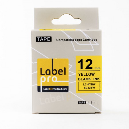 Epson เทปพิมพ์ อักษร ฉลาก เทียบเท่า Label Pro LK-4YBP LK4YBP LK 4YBP(LC-4YBW) 12 มม. พื้นสีเหลืองอักษรสีดำ