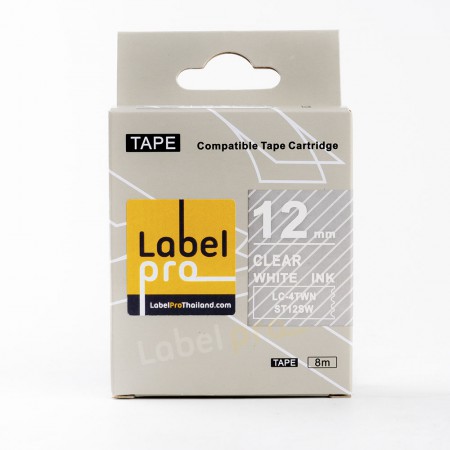 Epson เทปพิมพ์ อักษร ฉลาก เทียบเท่า Label Pro LK-4TWN  LK4TWN lK 4TWN(LC-4TWN) 12 มม. พื้นสีใสอักษรสีขาว