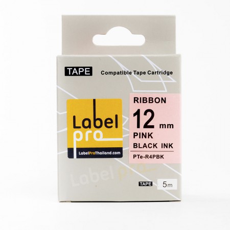 Epson เทปพิมพ์อักษร ฉลาก เทียบเท่า Label Pro LK-4PBK LK4PBK LK 4PBK (LC-R4PBK) 12 มม. พื้นริบบิ้นสีชมพูอักษรสีดำ