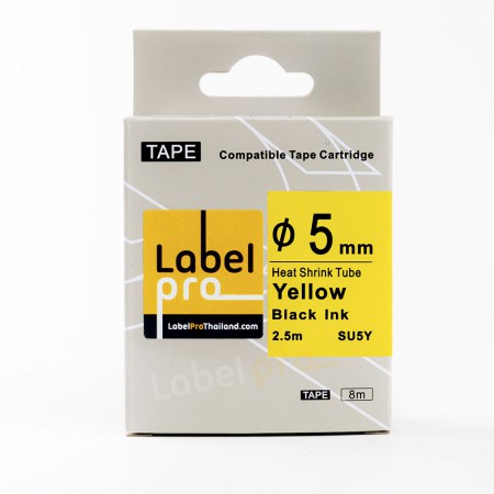 Epson เทปมาร์คสายไฟ ท่อหดความร้อน เทียบเท่า Label Pro LK-4YBA5 LK4YBA5 LK 4YBA5 (LC-SU5Y) 5 มม. พื้นสีเหลืองอักษรสีดำ