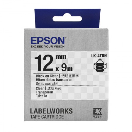 เทปเครื่องพิมพ์ฉลาก Epson LK-4TBN 12 mm อักษรดำบนพื้นใส (9m)