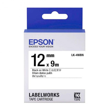 เทปเครื่องพิมพ์ฉลาก Epson LK-4WBN 12 mm อักษรดำบนพื้นขาว (9m)