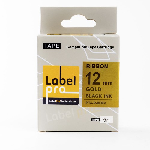 Epson เทปพิมพ์อักษร ฉลาก เทียบเท่า Label Pro LK-4KBK LK4KBK LK 4KBK (LC-R4KBK) 12 มม. พื้นริบบิ้นสีทองอักษรสีดำ
