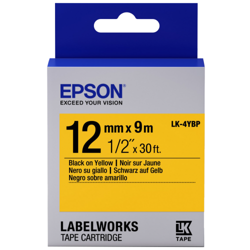 เทปพิมพ์ฉลาก Epson LK-4YBP 12 mm อักษรดำบนพื้นเหลือง (9m)