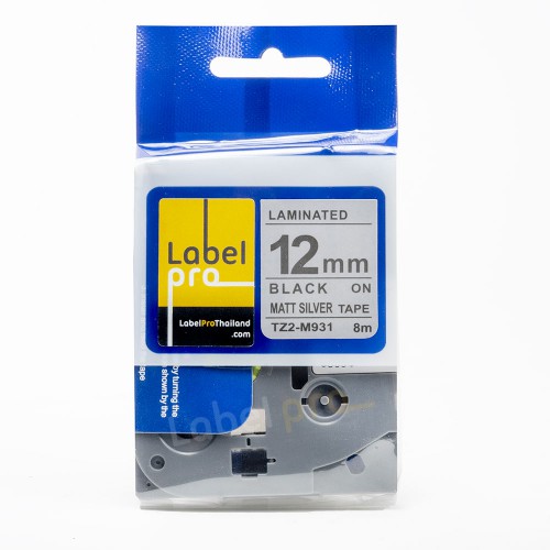 เทปพิมพ์ อักษร ฉลาก เทียบเท่า Label Pro สำหรับ Brother TZe-M931 TZeM931 TZe M931 (TZ2-M931) 12 มม. พื้นสีเงินด้านอักษรสีดำ