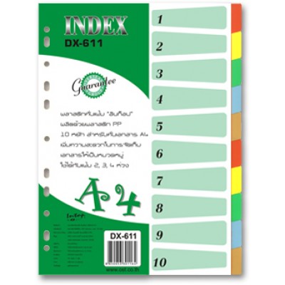 อินเด็กซ์แฟ้ม พลาสติกคั่นเอกสาร A4 10 หยักก้าน คละสีในชุด DX-611