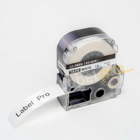 Epson เทปพิมพ์ อักษร ฉลาก เทียบเท่า Label Pro LK-5WBN LK 5WBN LK5WBN(LC-5WBN) 18 มม. พื้นสีขาวอักษรสีดำ 