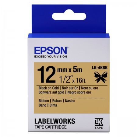 เทปพิมพ์ฉลาก Epson LK-4KBK Ribbon 12 mm อักษรดำบนพื้นทอง (5m)