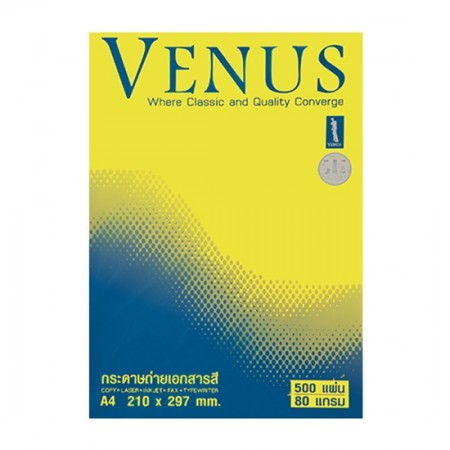 กระดาษถ่ายเอกสารสี A4 80 แกรมเนื้อนอก VENUS สีเหลือง (500 แผ่น)