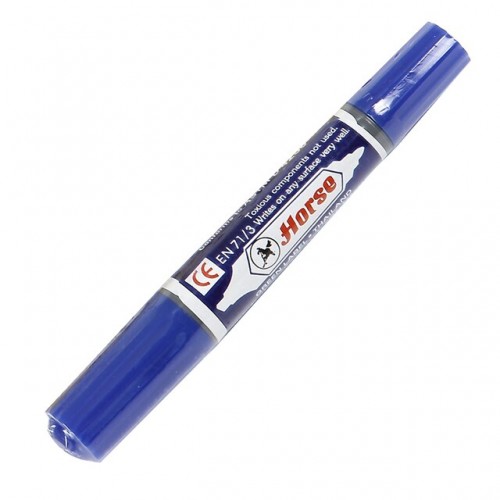 ปากกามาร์คเกอร์ 2 หัว สีน้ำเงิน ตราม้า (แพ็ค12ด้าม) 