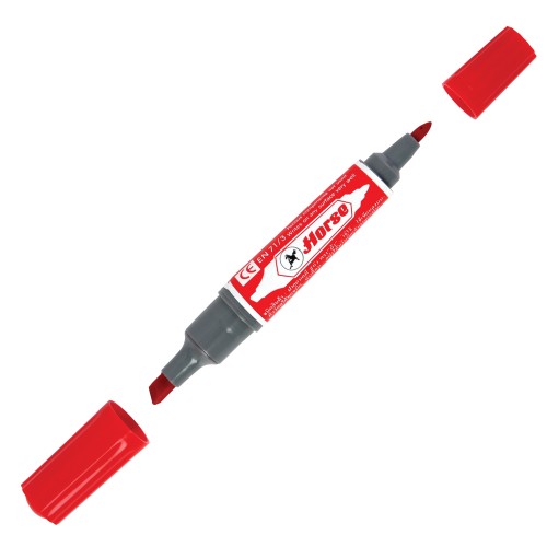 ปากกามาร์คเกอร์ 2 หัว สีแดง ตราม้า (แพ็ค12ด้าม) 