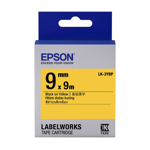 เทปเครื่องพิมพ์ฉลาก Epson LC-3YBP 9 mm อักษรดำบนพื้นเหลือง (9m)